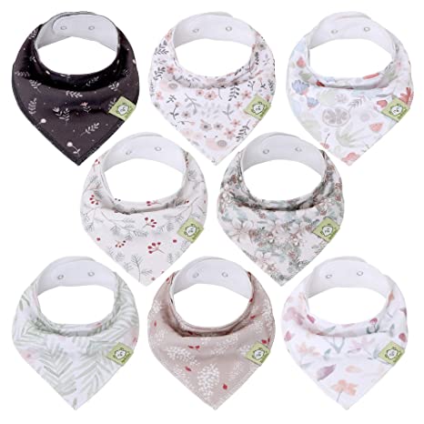 Baby Bandana Drool Bibs for Girls - Super Absorbent Organic Cotton Bandana Bibs - Baby Drool Bib - Teething Bibs - Handkerchief Bibs for Infant, Toddler - 8-Pack Bib Set - Bib Girl (Bloom)