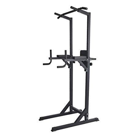 Lucky Tree Adjustable Dip Station Strength Training Exercise Power Rack Dipping Stand Parallel Bar Power Tower for Home Gym