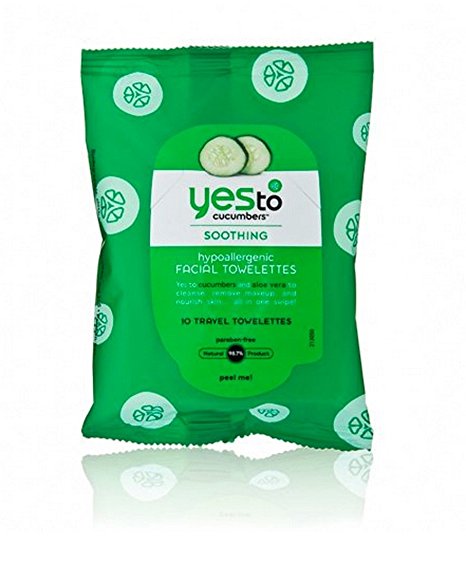 Yes to Cucumbers Soothing Hypoallergenic Facial Towelettes, Travel Size 10 ea (Pack of 4)