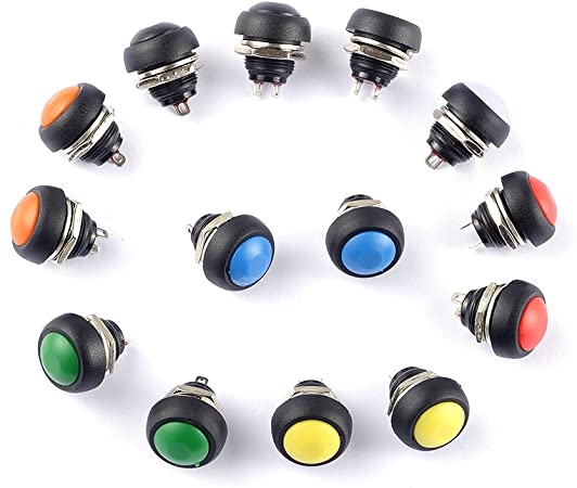 Cylewet 14Pcs 12mm Waterproof Momentary On Off Reset Push Button Switch Mini Round Switch 7 Colors (Pack of 14) CLT1088