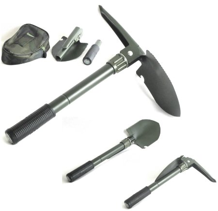 Folding Camping Survival Shovel with Pick 16 Garden Military Style Survival w Pick Tool and Case