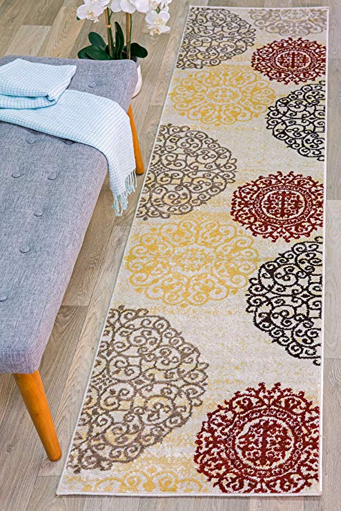 Rugshop Contemporary Modern Floral Indoor Soft Area Rug Runner, 2' x 7'2", Cream