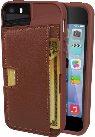 iPhone 5/S/SE Wallet Case - Q Card Case for iPhone 5/5S/SE by CM4 - Protective Wallet Cover (Mahogany Brown)