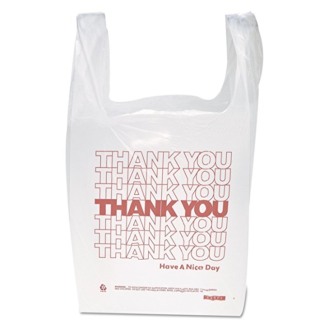 Inteplast Group THW1VAL"Thank You" Handled T-Shirt Bags, 11 1/2 x 21, Polyethylene, White (Case of 900)
