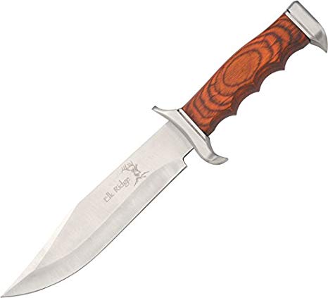 Elk Ridge ER-012 Fixed Blade Knife, 440 Stainless Steel Blade, Wood Overlay Handle, 12.5-Inch Overall