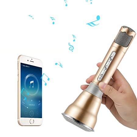 Kids Karaoke Microphone, Magicfly Wireless Bluetooth Microphone with Speaker, Portable Singing Machine Support IOS Iphone Ipad Android, Home KTV Microphone For Singing Anytime- Gold