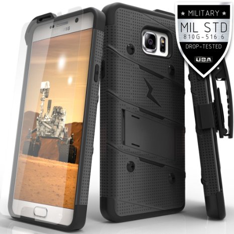 Galaxy Note 5 Case, Zizo Bolt Cover with [.33mm 9H Tempered Glass Screen Protector] Armor [Military Grade] Kickstand Holster Belt Clip