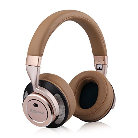 Zinsoko Z-H01 Wireless Foldable Stereo Noise Cancelling Headphones Bluetooth Hi-Fi Over-Ear Headset Adjustable Long Standby Time with Mic Hands-free Calling and Built-in LED Indicator (Gold)