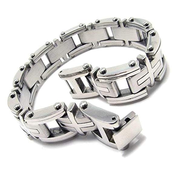 jonline24h Heavy Cross Stainless Steel Men's Biker Bracelet,9.05 Inch Color Silver Gift