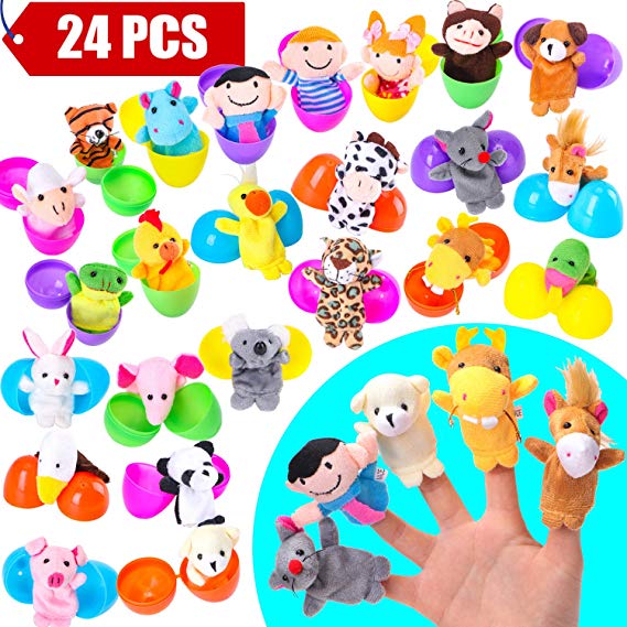 24 Pieces Finger Puppets Filled Easter Eggs - Filled Easter Eggs with Toys- Prefilled Easter Eggs- Easter Theme Party Favor,Classroom Prize Supplies