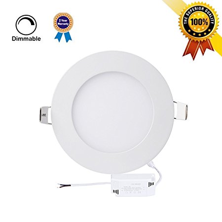 P&B Lighting 9W Dimmable Round LED Panel Light Fixture, Ultra-thin Recessed Downlight, 60W Incandescent Equivalent, 720lm, Warm White 3000K, Cut Hole 4.9 Inch, LED Panel Lamp with 110V LED Transformer