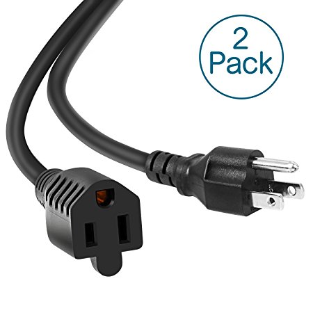 FlePow 2-Pack Standard Power Extension Cord in 10ft 16AWG 3-Prong (NEMA 5-15P to NEMA 5-15R)