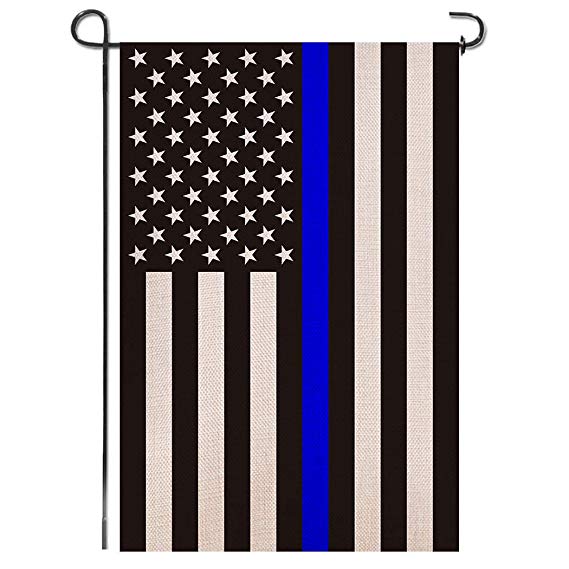 Shmbada USA Thin Blue Line Burlap Garden Flag - Black White and Blue Stripe American Police Flag Honoring Law Enforcement Officers - Premium Double Sided Outdoor Yard Lawn Small Decor - 12 x18 Inch