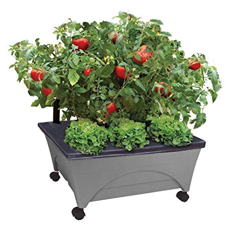 Emsco Group City Pickers 24.5 in. x 20.5 in. Patio Raised Garden Bed Kit with Watering System and Casters in Charcoal Gray