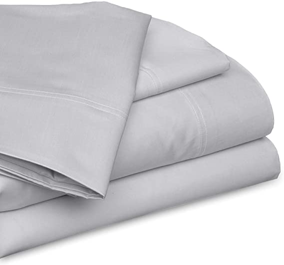 SGI bedding Full Size Sheet Set - 100% Cotton - Luxury Soft Bed Sheets 1000 Thread Count Light Grey Solid