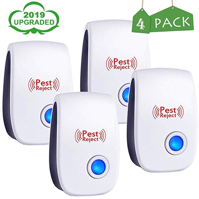 Ultrasonic Pest Repeller Plug in Pest Reject, Electric Pest Control Repellent for Bed Bugs, Cockroach, Rat, Spider, Flea, Ant, and etc. 4 Pack