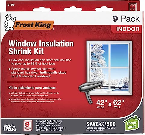 Frost King V73/9H Indoor Shrink Window Kit 42 62-Inch, Clear, 9-Pack