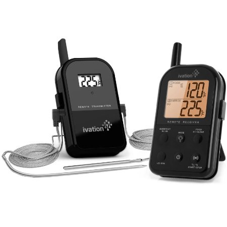 Wireless Thermometer - Dual Probe - Meat BBQ Smoker Grill Oven Cooking Thermometer - Monitor Food Up To 300 Away Black