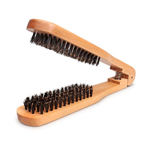 Amariver DIY Salon Hairdressing Hair Straightener Wooden Anti-static Dual-Brush Comb