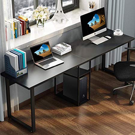 Sedeta Double Workstation Desk, 78 inches Dual Desk Two Person Computer Desk with Storage, Extra Large Home Office Desk, Multifunction Writing Desk with Shelf, Black