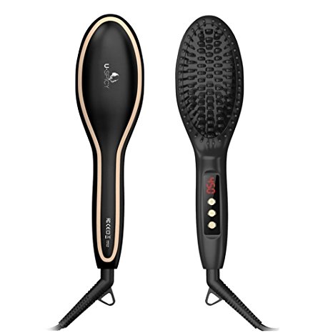 2 Pack-USpicy Hair Straightener Brush with FREE Heat Resistant Glove for Silky Frizz-free Hair Straightening Brush Glamour Brush(450?/230?, Adjustable Temperature, Auto Lock, Anti-Scald)