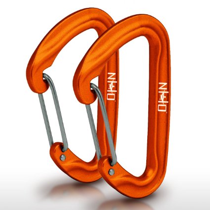 HangTight Wiregate Carabiner Set Of 2 - Mini Aluminum Lightweight Biners - Best For Hammock Suspension Clipping On Camping Accessories Keychains And More Anodized Orange