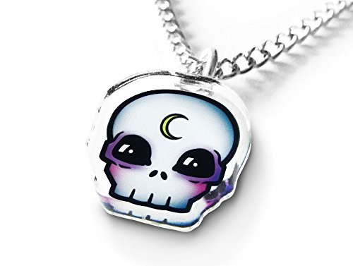 Tiny Grunge Moon Child Skull Necklace - Pastel Goth, Crescent Moon, Aesthetic, Nu Goth, Grunge Jewelry