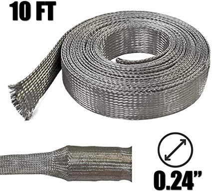 Electriduct 3/8" Tinned Copper Metal Braid Sleeving Flexible EMI RFI Shielding Wire Mesh (0.24" Diameter) - 10 Feet
