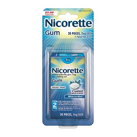 Nicorette Nicotine Gum, Stop Smoking Aid, 2mg, White Ice Mint Flavor, 20 count