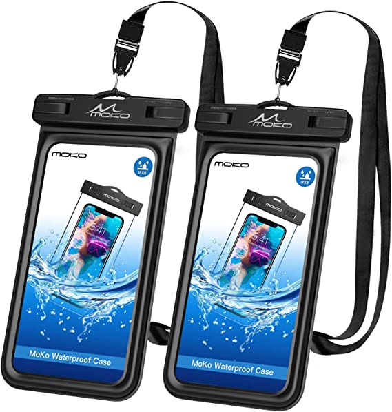 MoKo Floating Waterproof Phone Pouch [2 Pack], Floatable Phone Case Dry Bag with Lanyard Sponge Compatible with iPhone 13/13 Pro Max/iPhone 12/12 Pro Max/11 Pro/Xr/Xs/SE 3, Galaxy S21/S20/S10/S9