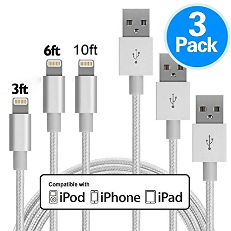 Lightning Cable,Auideas [3 Pack] iPhone Charger to USB Syncing and Charging Cable Data Nylon Braided Cord Charger for iPhone X/8/8 Plus7/7 Plus/6/6 Plus/6s/6s Plus/5/5s/5c/SE(Gray).