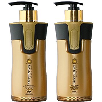 Keratin Cure Bio Brazilian Complex Blow Out Hair Treatment 0% Formaldehyde Gold & Honey with Clarifying Shampoo 2 pieces (300ml/ 10 fl oz)