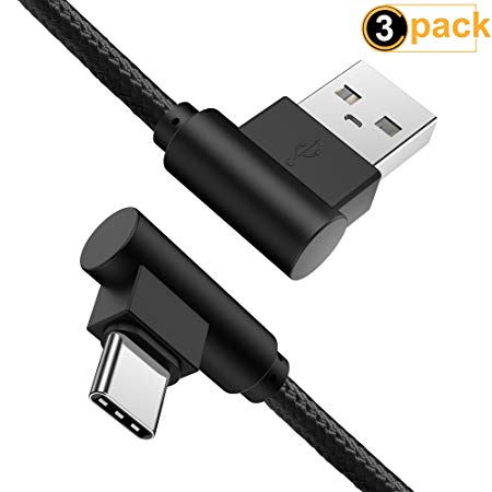 USB Type C Cable, CTREEY 90 Degree 3 Pack 10ft Nylon Braided Long Cord USB Type A to C Charger for Macbook, LG G6 V20,Google Pixel, Nexus 6P, Nintendo Switch, Samsung Galaxy Note 8 S8  (Black)