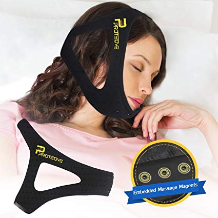 Anti Snoring Chin Strap - Effective Snore Chin Strap/Anti Snoring Devices for Men Women Kids, Breathable & Comfortable Chin Strap for Sleeping (with Air Holes and Massage Magnets), Black