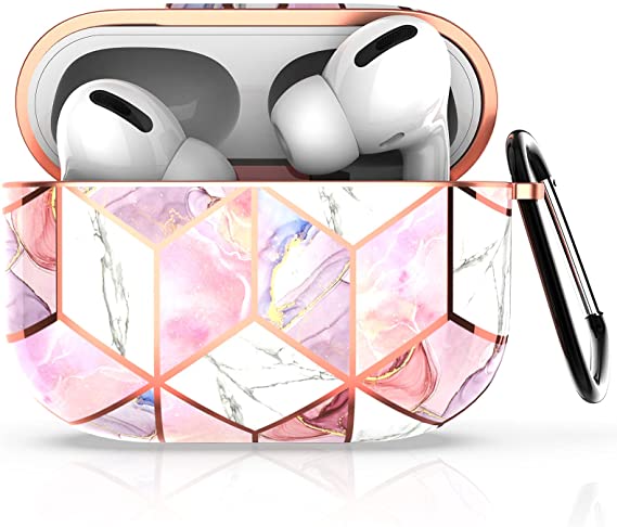 Hasaky Case for AirPods Pro Case Cover, Girls/Woman/Men/Boys Portable ( with Keychain ) Cute Rose Gold Marble Series Hard Shockproof Anti-Scratch Protective Case for Apple AirPods Pro -Pink Marble.