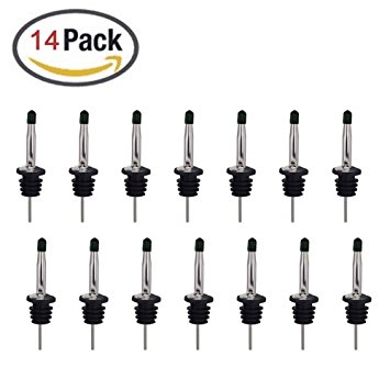 Homder 14 Pack Classic Stainless Steel l Liquor Bottle Speed Pourers Tapered Spout with Rubber Dust Caps