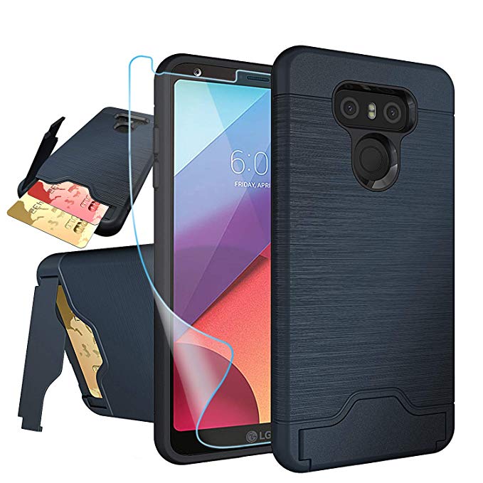 LG G6 Case,LG G6  Plus Case with HD Screen Protector,NiuBox [Card Slot Wallet] [Kickstand] Dual Layer Hybrid Shock Absorption Protective Phone Case for LG G6,LG G6 ThinQ (Verizon 2017) - Navy Blue