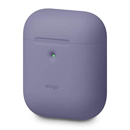 elago AirPods 2 Silicone Case [Front LED Visible] Supports Wireless Charging, Extra Protection, 2019 Latest Model - for AirPods 2 Wireless Charging Case (Lavender Gray)