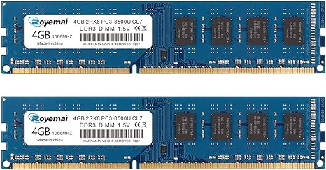 8GB Kit (2X4GB) DDR3 1066 PC3 8500U 4GB DDR3 8500 Dimm 2Rx8 240-pin CL7 1.5V Desktop RAM Memory Module