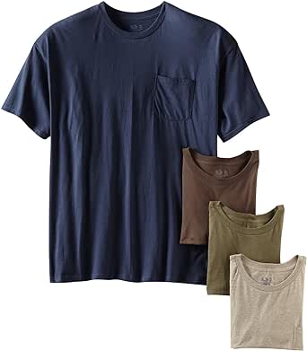 Fruit of the Loom Men's Pocket Crew Neck T-Shirt (Pack of 4), Assorted Earth Tones, X-Large