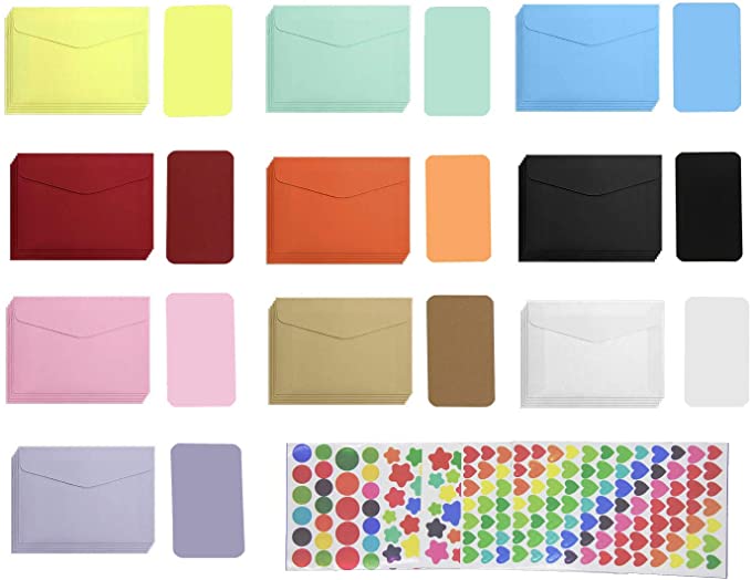 Floranea 50 Count Colorful Mini Envelope with Small Note Cards Stickers Cute Assorted Color Tiny Envelope Pocket Small Greeting Cards for Wedding Birthday Party Supplies Holiday Gift Business Note