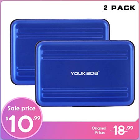 YOUKADA Metal Memory Card Case Holder Water-Resistant Pocket-Sized SD Holder for 8 SD Cards & 8 Micro SD Cards (2 Pack-Blue)