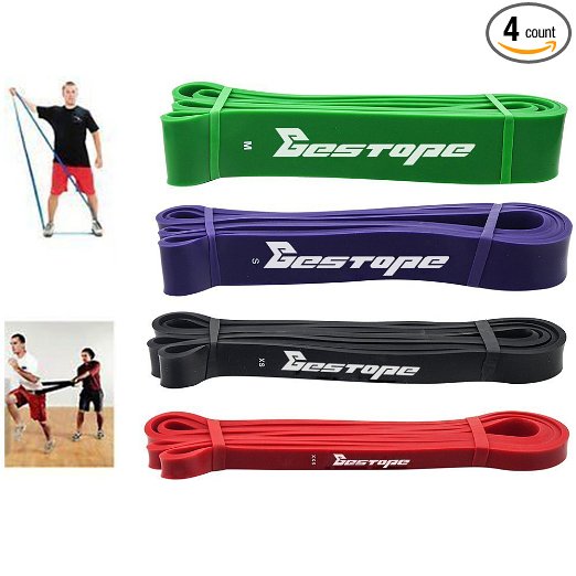 BESTOPE Latex Resistance Bands Exercise Bands Set Exercise Loop Power Crossfit Bands for Strength Weight Training Fitness Bands Resistance Strap sets of 4 colors