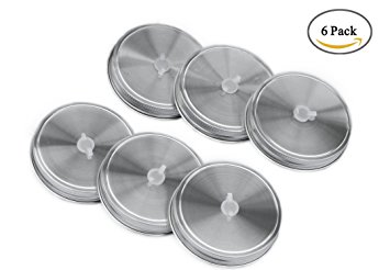 Mason Jar Lids with Straw Hole 18/8 Stainless Steel with Silicone Rings (6 Pack , Wide Mouth) …