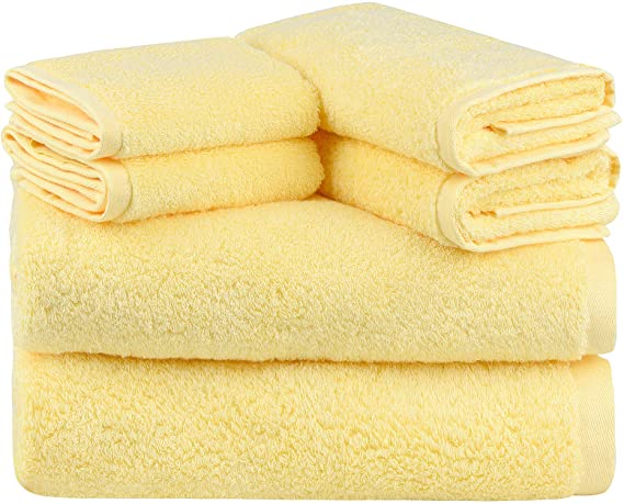 SEMAXE Towel Bath Towel Sets for Bathroom, Absorbent and Soft Long-Staple Cotton Towel,Hotel & Spa Quality 6 Piece Towel Set Includes 2 Bath Towels, 2 Hand Towels, 2 Washcloths(Yellow)