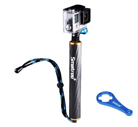 Smatree® SmaPole F1 Floating Hand Grip / Floating Pole / Bobber (Aluminum & Carbon Fiber Materials) Integrated With Aluminium Alloy Tripod Mount and Nut  Aluminum Thumbscrew/Wrench for GoPro Hero, Hero 4 Session, Hero 4 Black/Silver, 3 , 3, 2, 1 HD Cameras (Golden)