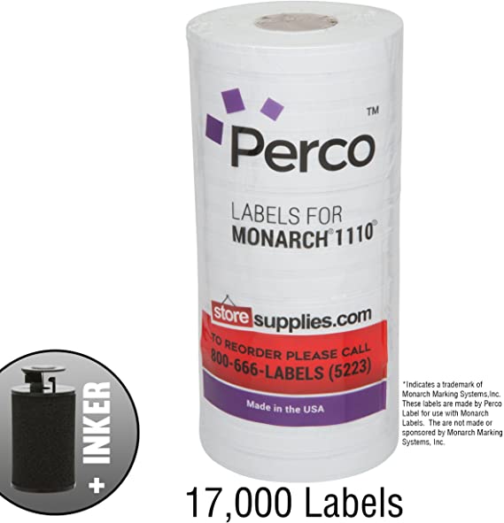 White Pricing Labels for Monarch 1110 Price Gun – Sixteen Rolls, 17,000 Pricemarking Labels – Bonus Ink Roll Included