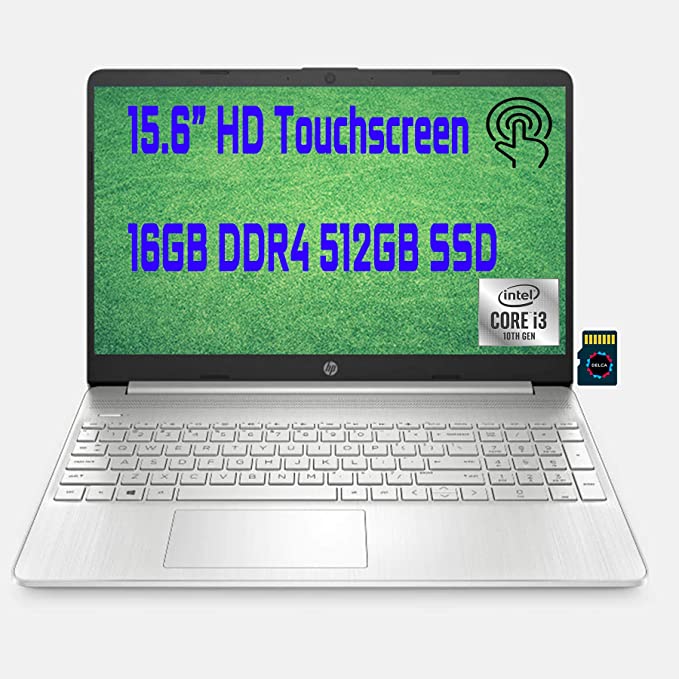 HP Premium Business Laptop Computer I 15.6” Diagonal HD Touchscreen I 10th Gen Intel Core i3-1005G1 (&gt;i5-7200U) I 16 GB DDR4 512 GB SSD I USB-C HDMI Wifi5 Win10   Delca 32GB Micro SD Card