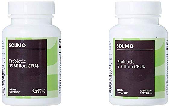 Amazon Brand - Solimo Probiotic 35 Billion CFU, 8 Probiotic Strains with Prebiotic Blend, 30 Vegetarian Capsules & Solimo Probiotic 5 Billion CFU, 8 Probiotic strains with 60 mg Prebiotic Blend