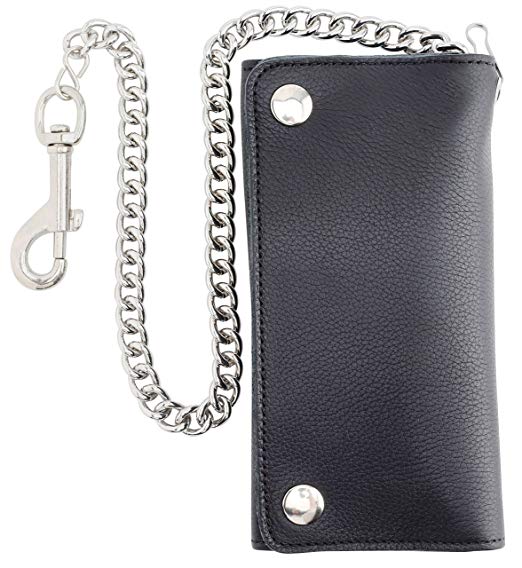 RFID Blocking Men's Tri-fold Vintage cow Leather W/Chain card holder Wallet,USA